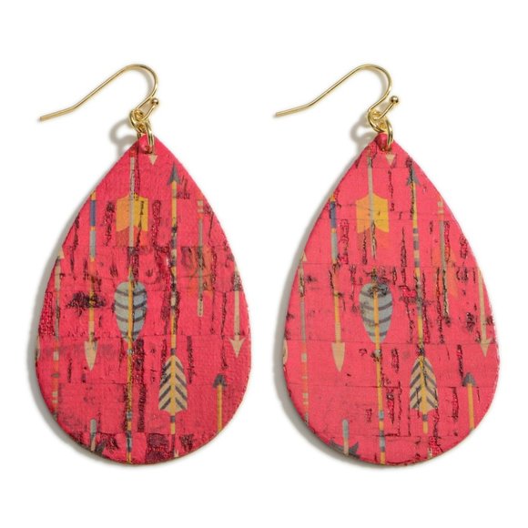 NWT Arrow Print Tear Drop Cork Earrings - Picture 1 of 4